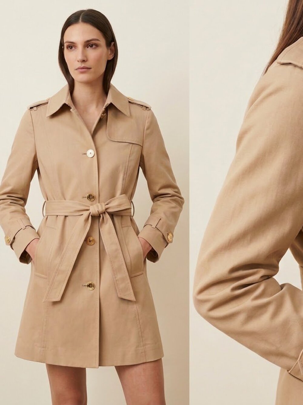 Tory Burch Trench Coat Beige Pink Size 4 Belted Gold Hardware READ Flawed